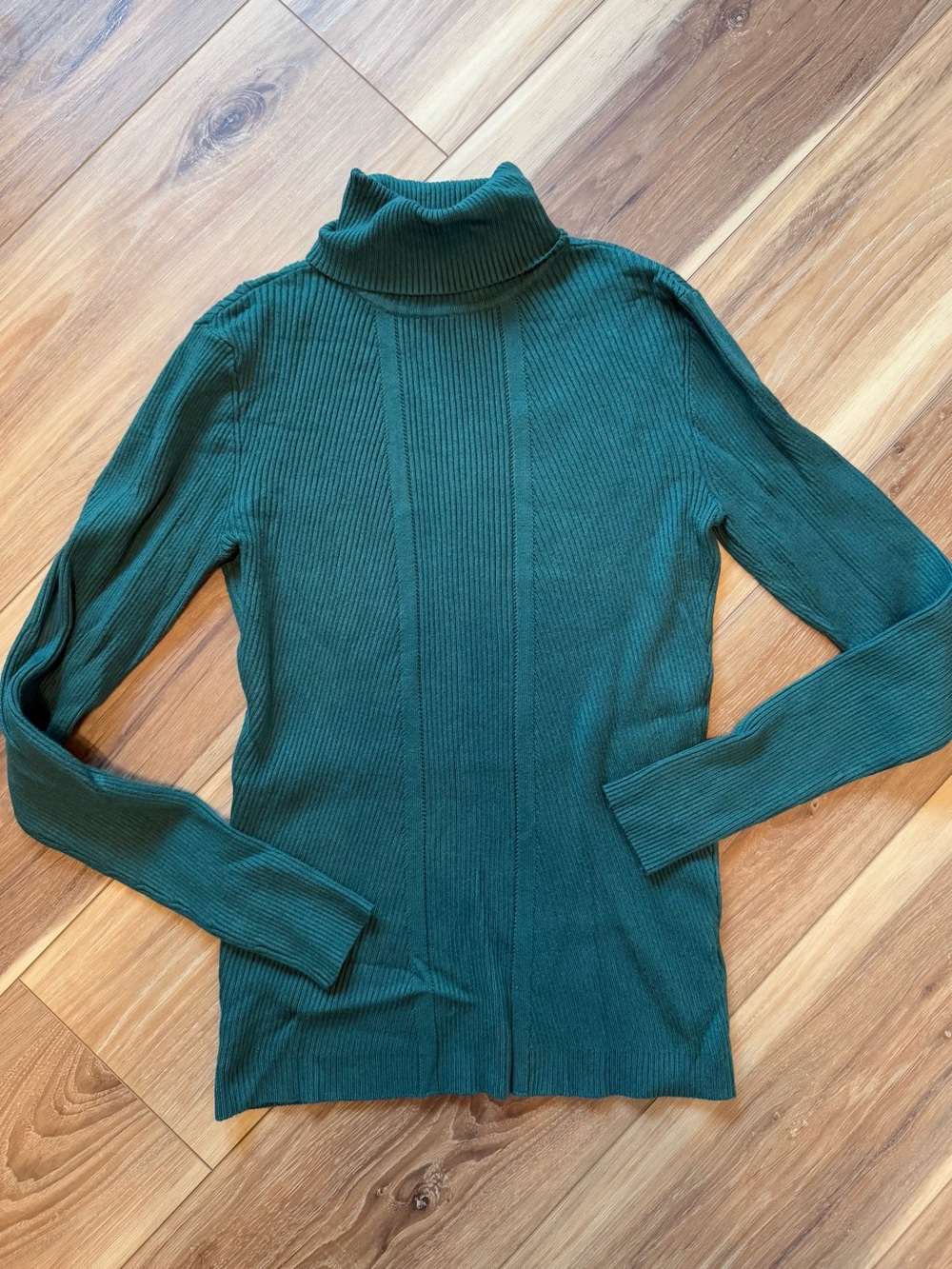 Green Ribbed Turtleneck Sweater